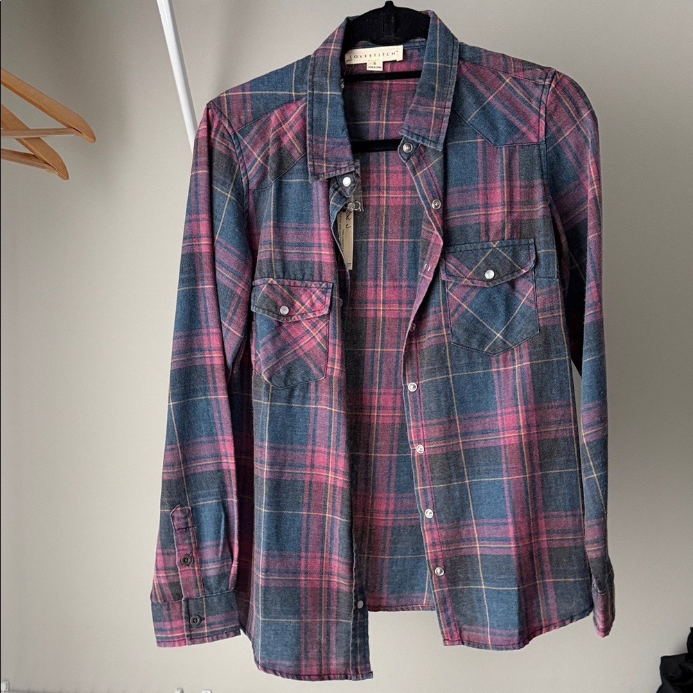 Lovestitch Pink and Blue Plaid Shirt
